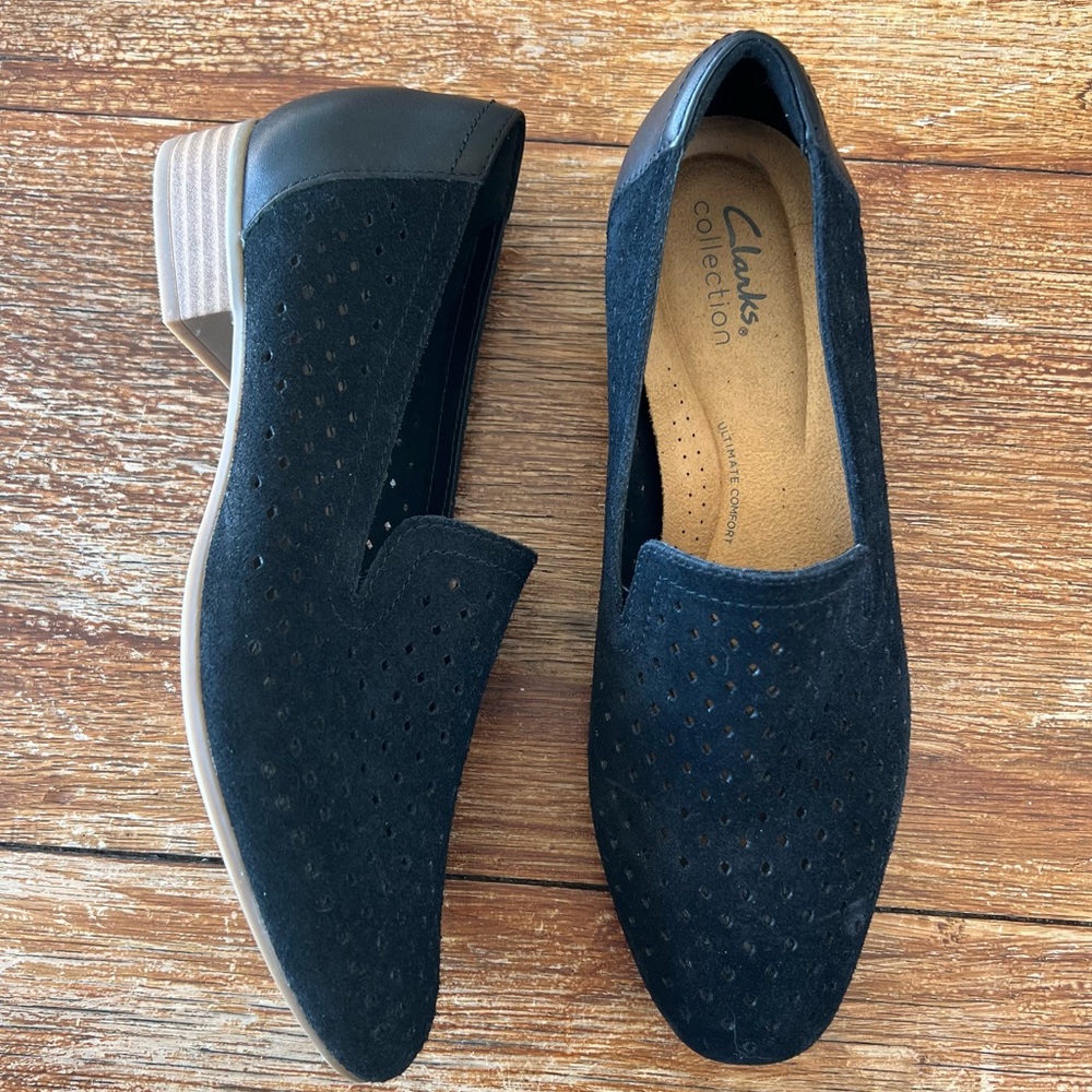 Clarks Loafers Women’s Comfort Collection Juliette Black Slip-On Suede Size 8M